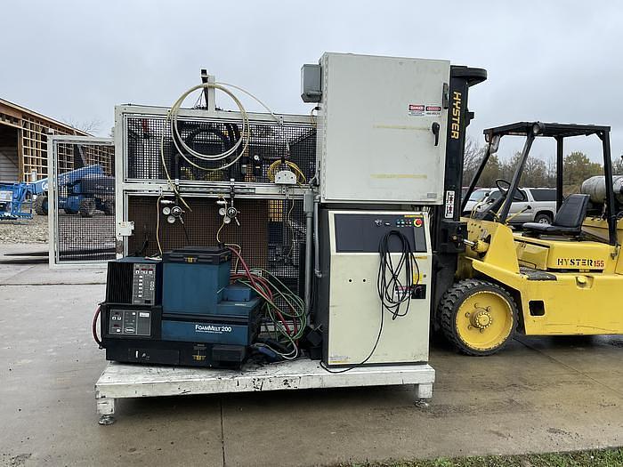 Used 2008 FANUC M10iA DUAL ARM ROBOTIC FOAM CELL WITH A/B SIDED INDEX TABE/ COULD CONVERT TO WELD CELL