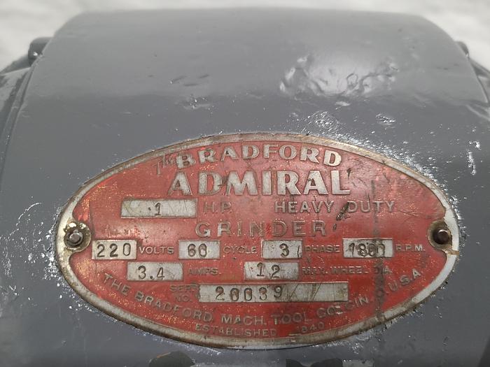 Used Bradford Admiral Double 1 Hp Heavy Duty 10" Grinder Grinding Wheel