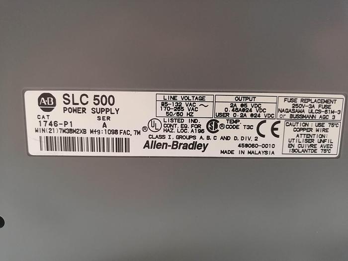 Used ALLEN-BRADLEY SLC 500 1746-P1 + SLC 500 1746-A10