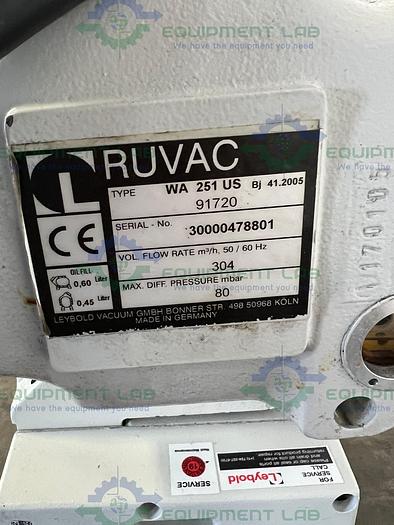 Used Leybold / Ruvac  WA251US Roots Vacuum Pump / Blower w/ Baldor VM3550T Motor