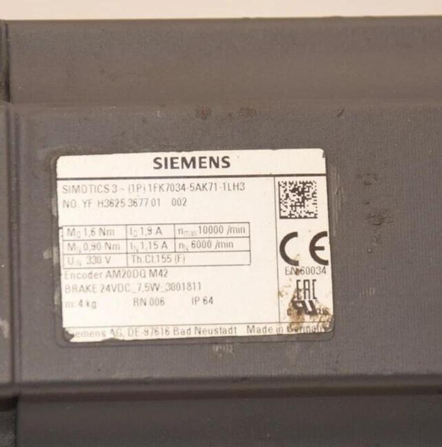 Used SIEMENS Motor 1FK7034-5AK71-1LH3 1FK70345AK711LH3 330v