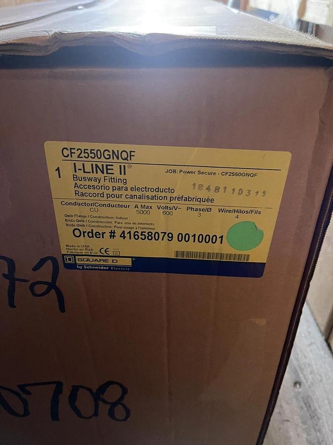 Square D 5000A 4 wire busway fitting  I-Line II CF2550GNQF 600v, 3p4W