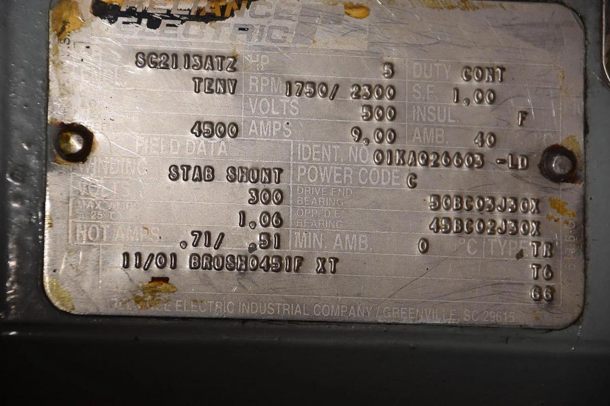 Used RELIANCE 5HP DC Motor SC2113ATZ 500V 1750/2300RPM 500VDC 5 HP *As-Is, READ*