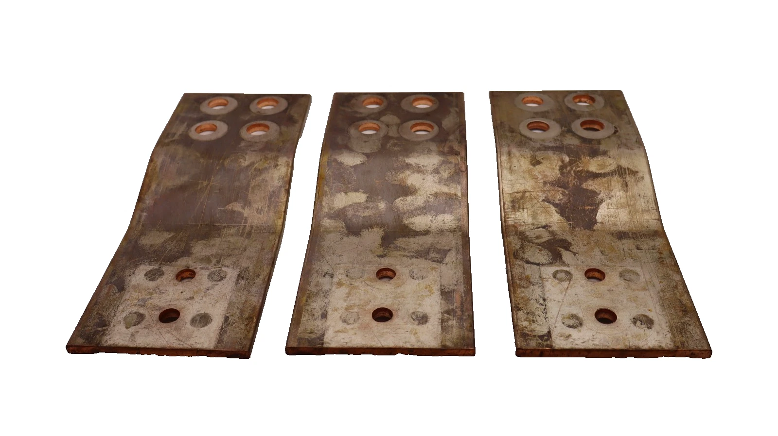 Used (Lot of 3) Copper Bus Bar 10" x 4" x 1/4" .25" thick  10x4x1/4 1" OFFSET 9lb