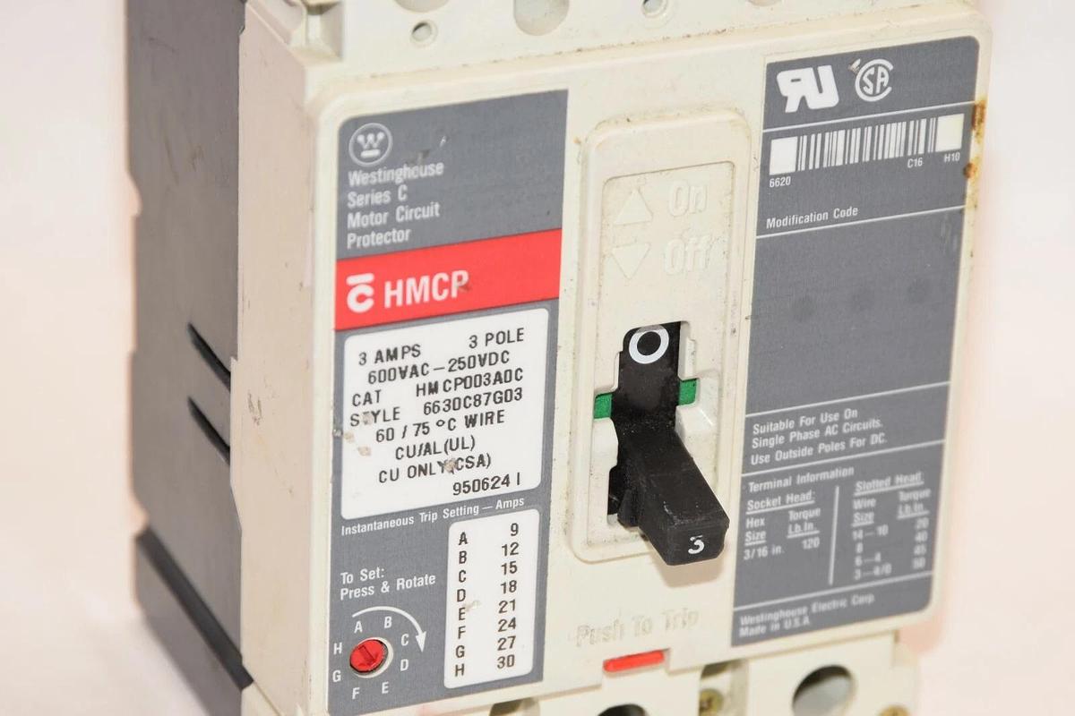 (New) WESTINGHOUSE 6630C87G03 HMCP0D3A0C 3 Amp 3A 3P Series C Circuit Breaker