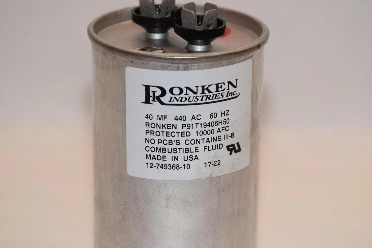 (NEW) RONKEN INDUSTRIES 12-749368-10 P91T19406H50 40mf 40Ac 60Hz Capacitor