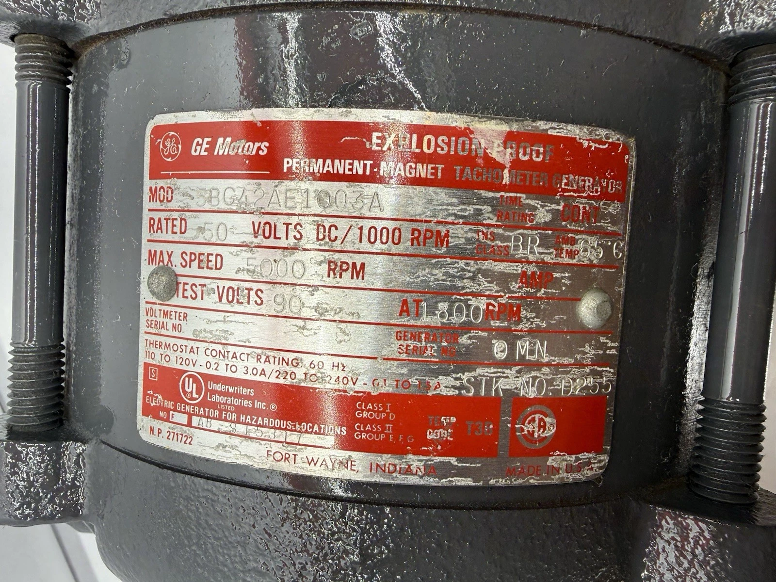 GE Motor 5BC42AE1003A Explosion Proof Permanent Magnet Tach Generator Tachometer