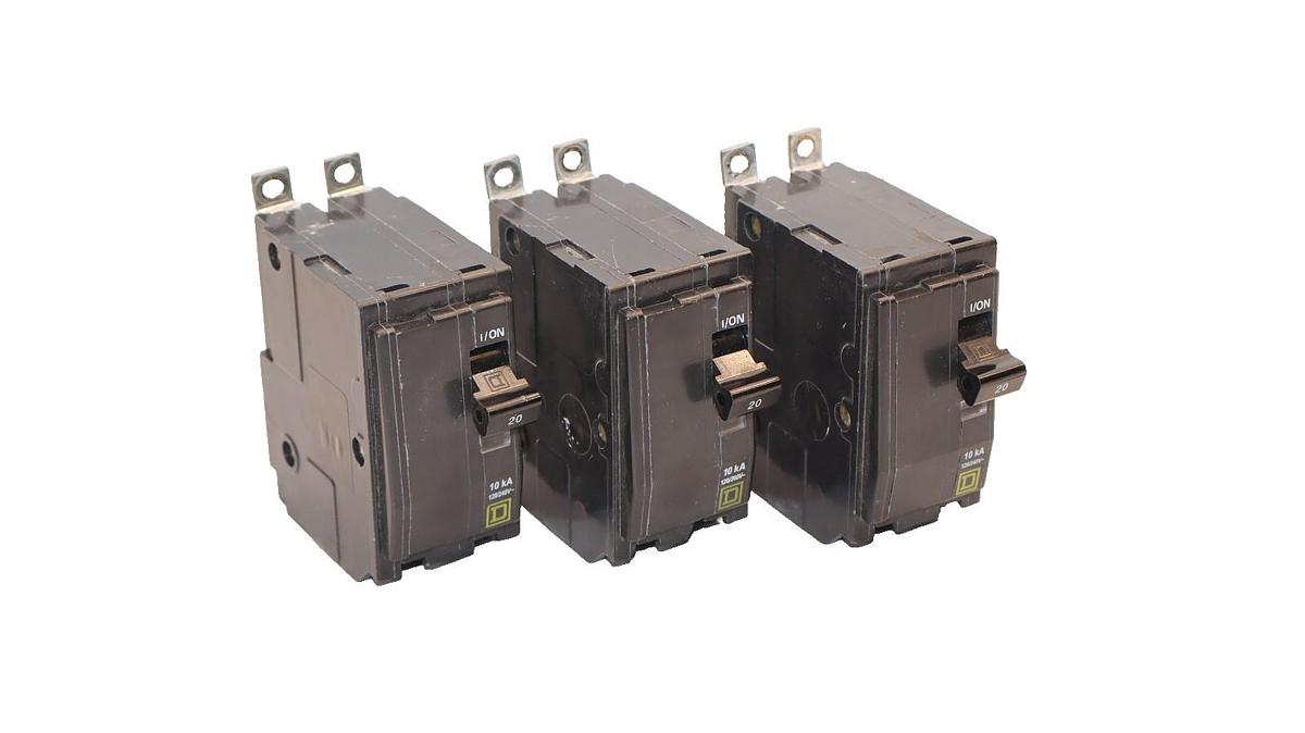 Used Square D Tipo/Q0B 2Pole 20A Amp Circuit Breaker (Lot of 3)