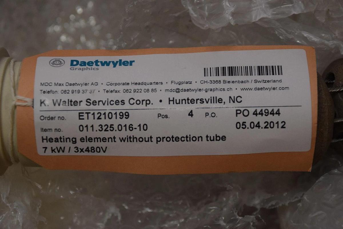 Heizelement 7 kW 3x 480V 011.325.016-10 Daetwyler ET1210199 Heating element