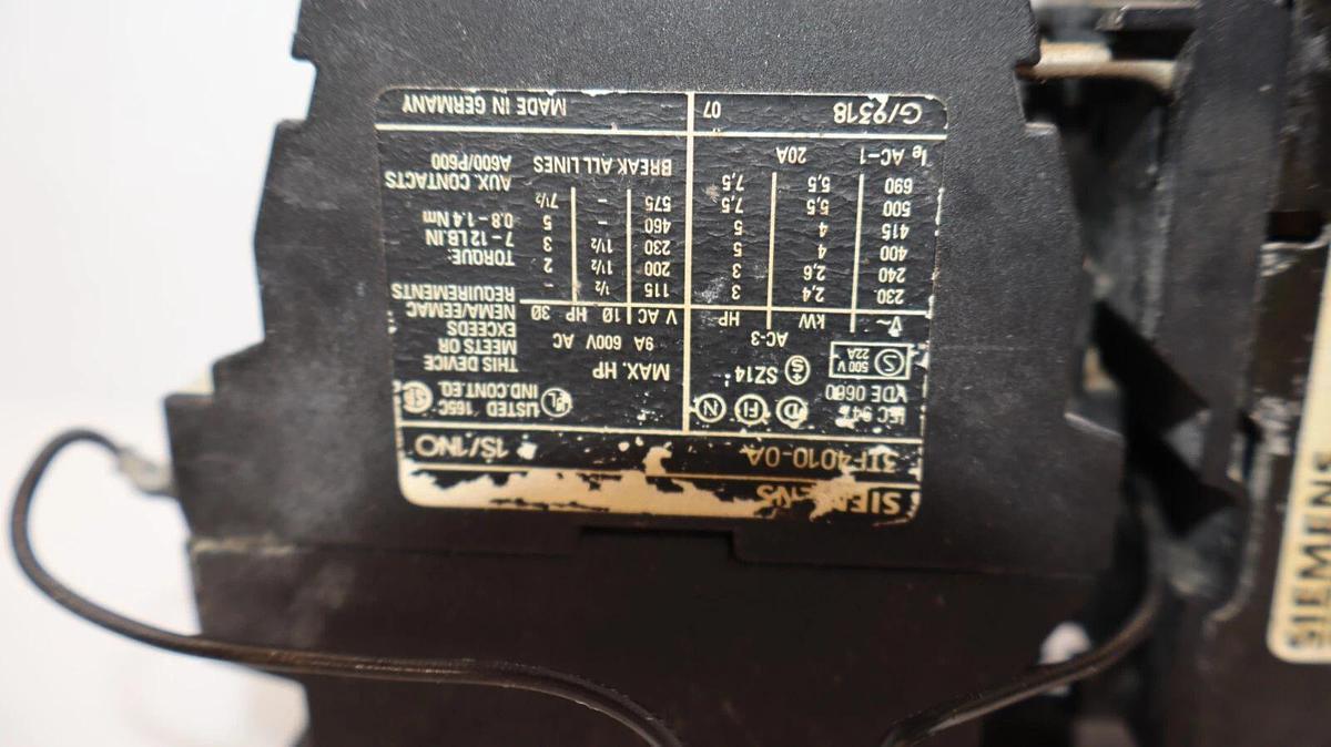 Used SIEMENS 3TF4010-0A Contactor With 3UW1001-1J Overload Relay