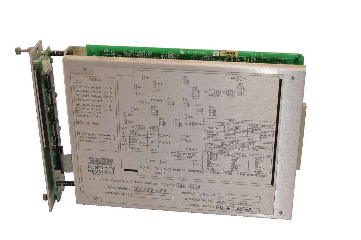 Used Bently Nevada 3300/70-06-00 Dual Valve Position Indicator Module