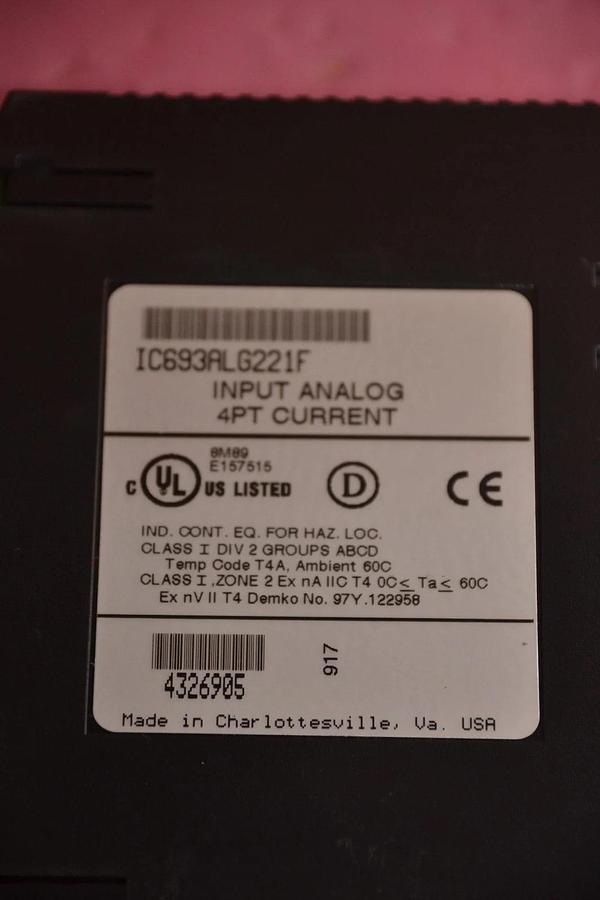 Used GENERAL ELECTRIC GE IC693ALG221F INPUT ANALOG MODULE 4PT CURRENT