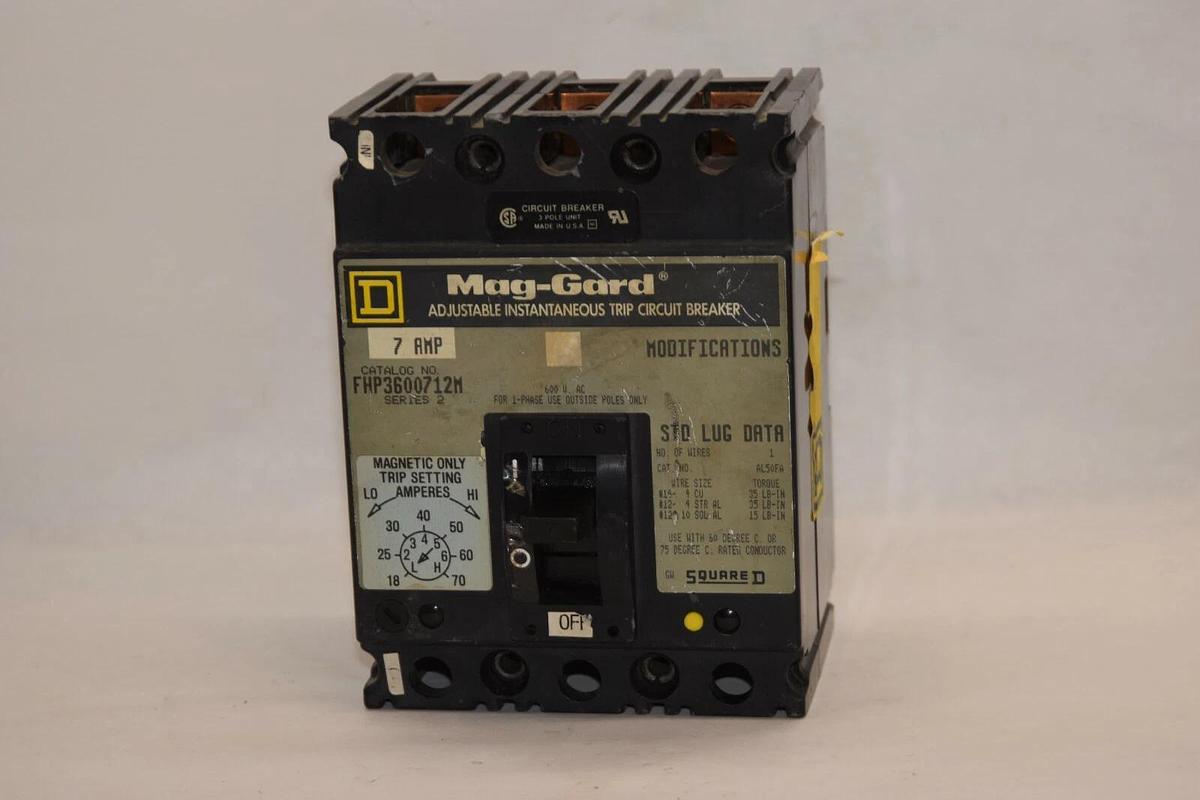 NEW SQUARE D FHP3600712M 7A 7 Amp 7 A 3P Magnetic Range 18-70A Circuit Breaker