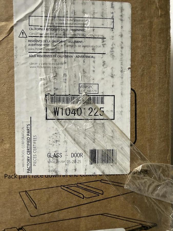 Used Whirlpool OEM, W10401225 Outer Oven Door Glass 4452257 4452316 and Kenmore (New)