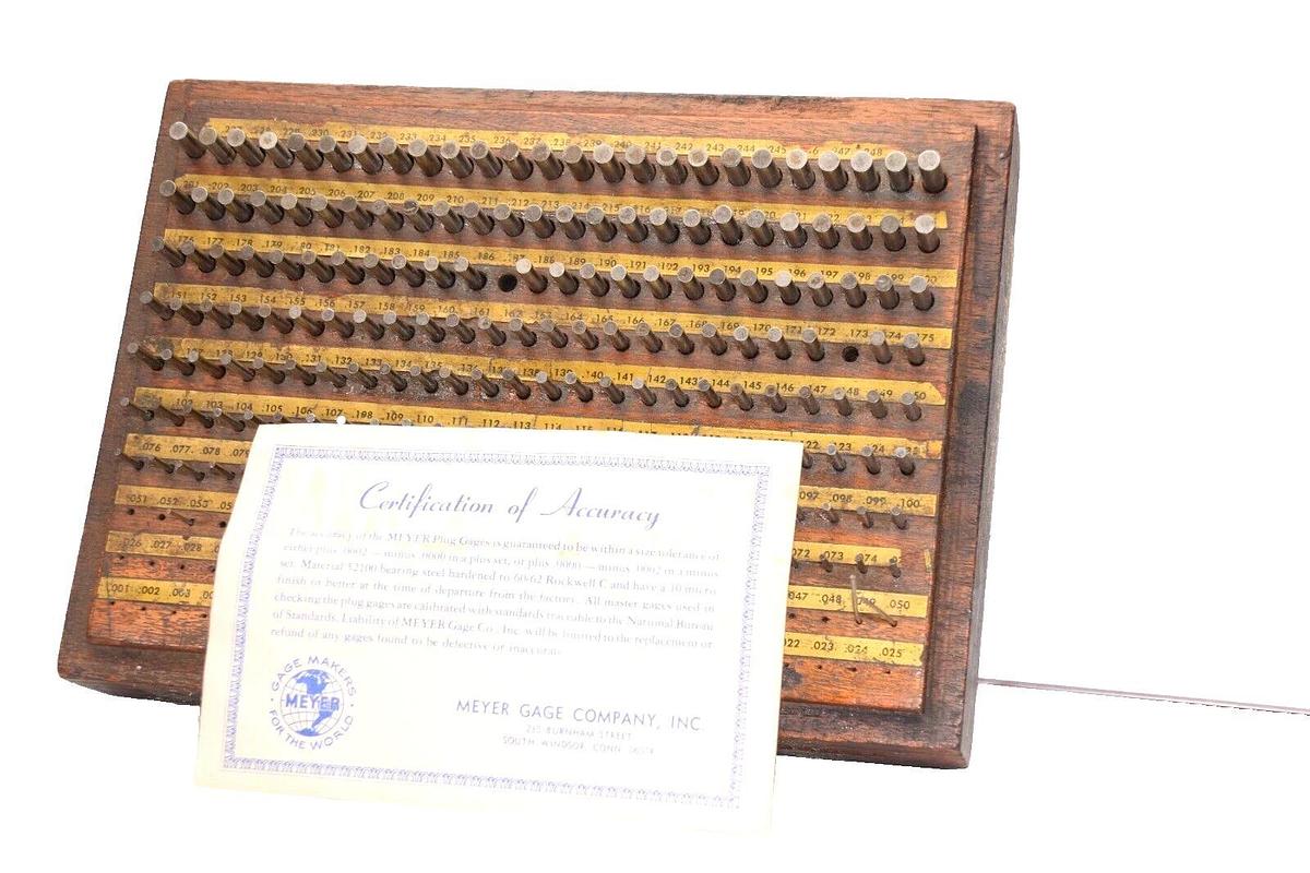 Used MEYER GAGE COMPANY .001-.226 00405A Pin Gauge Set *Missing some, read, see pics*