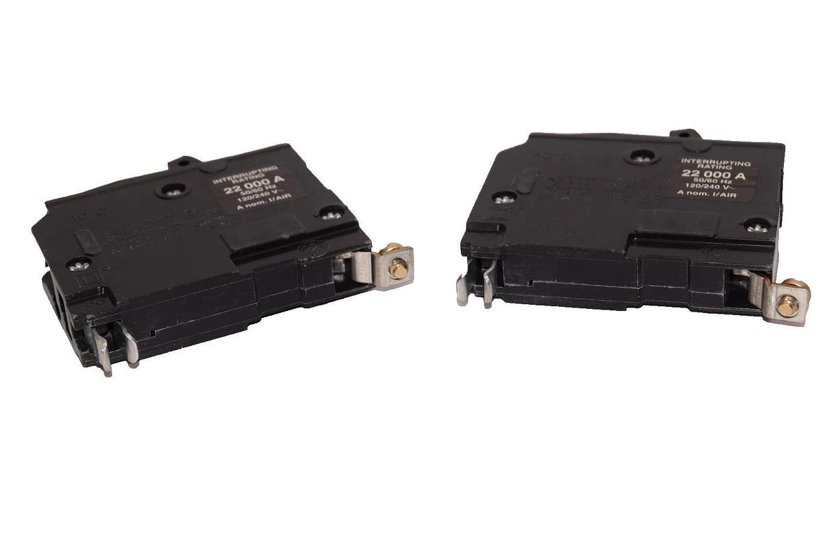 Used Square D 20A Circuit Breaker QOB120VH 20 Amp 1P 240V 22KA (Lot of 2)