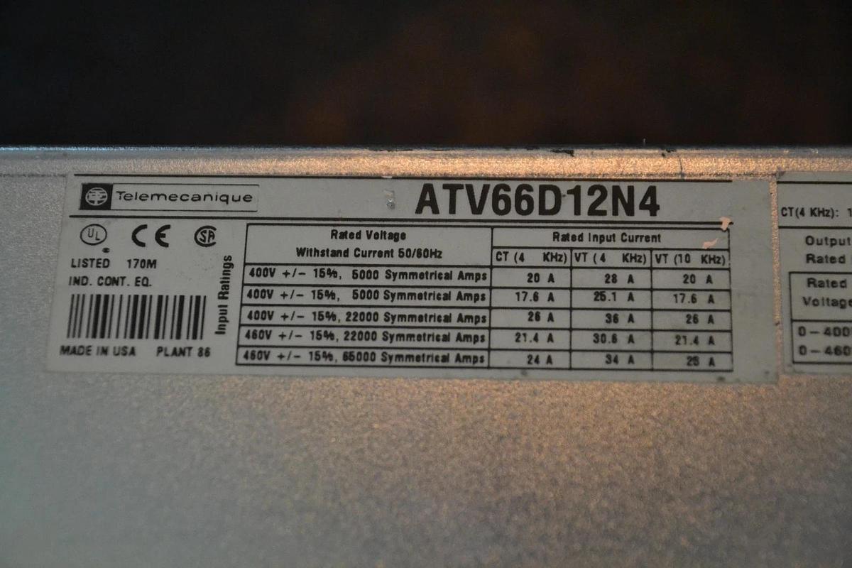 Used Telemecanique Altivar Drive ATV66D12N4 10/15hp 7.5/11KW (no keypad)