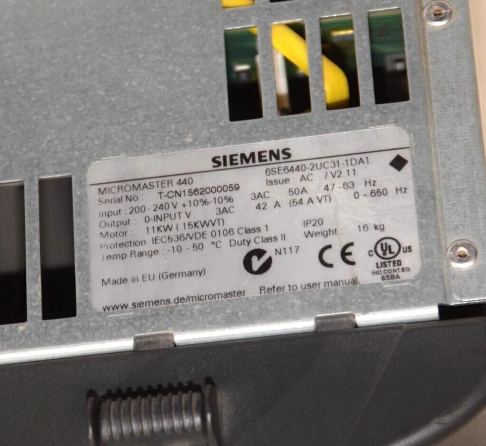 Used SIEMENS 6SE6440-2UC31-1DA1 Micromaster 440 42A 0-650Hz Inverter Drive