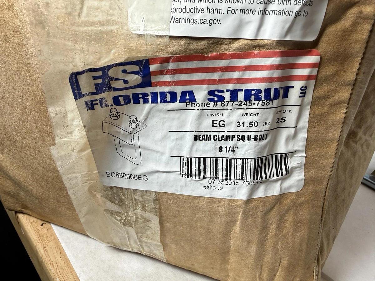 Florida Strut to Beam Clamp w Square U-Bolt BC680000EG 8-1/4" EG  (NEW - Qty 25)