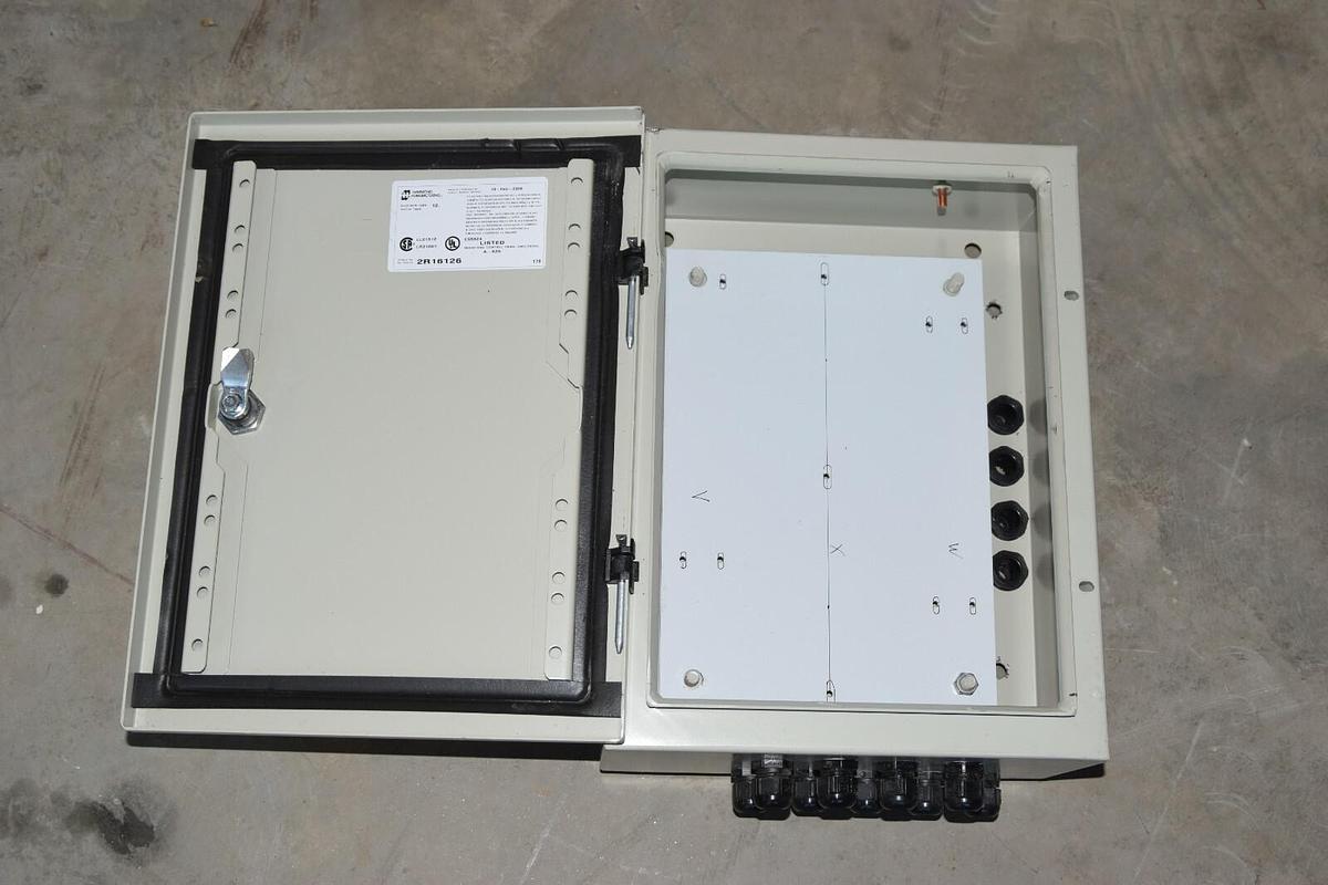 Used HAMMOND 2R16126 Enclosure Type 12 16X12X6 IN, 16" X 12" x 6 (Used) holes drilled