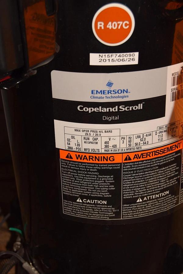 Used Copeland Emerson Scroll Compressor ZRD61KCE-TFD-261 3ph 380-420v 406v