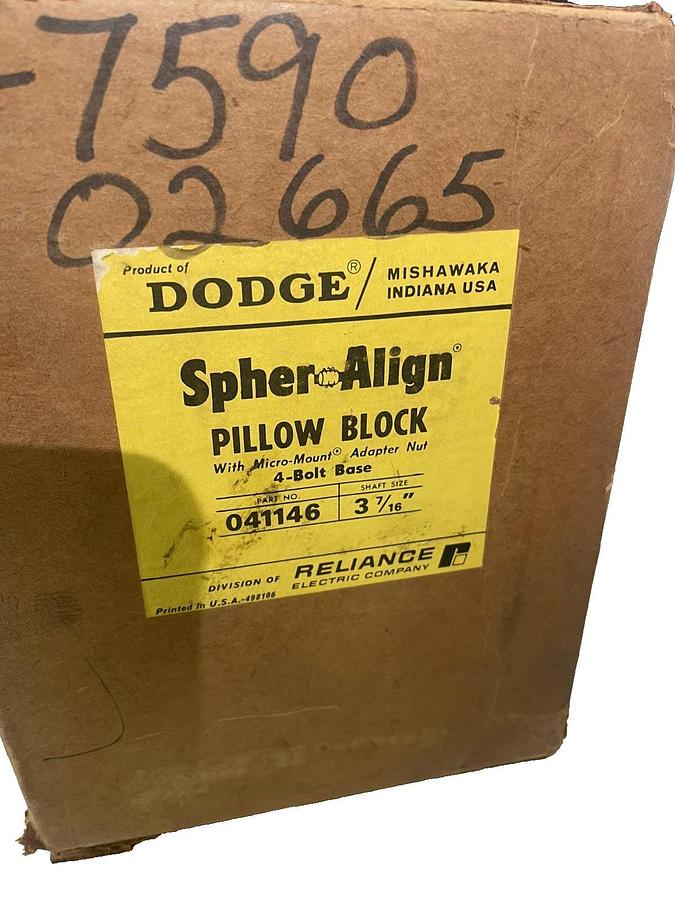 Dodge Reliance Spher-Align Pillow Block Bearing 041146 3-7/16" 4bolt base (NEW)