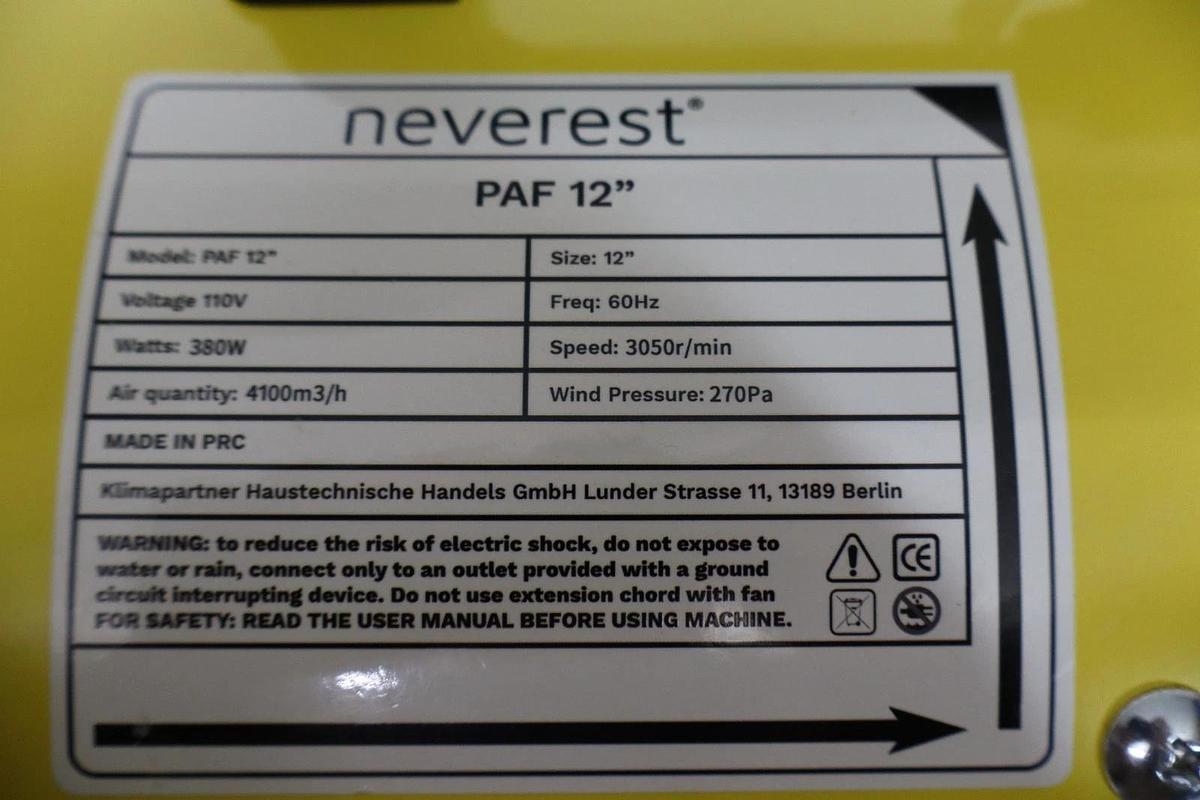 Neverest PAF 12" 12-Inch Industrial Axial Blower Fan - High-Power (New)