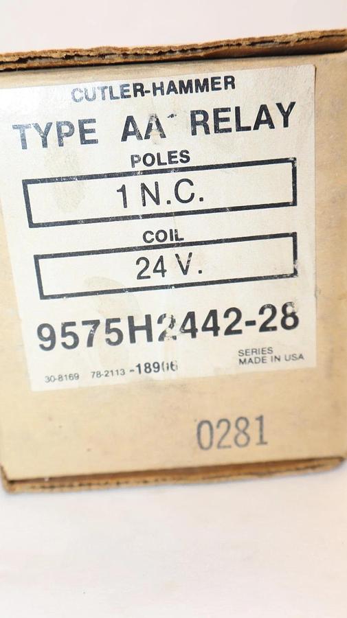 Cutler Hammer Type AA Relay 1P 24V Coil , 9575H2442-28 (New)