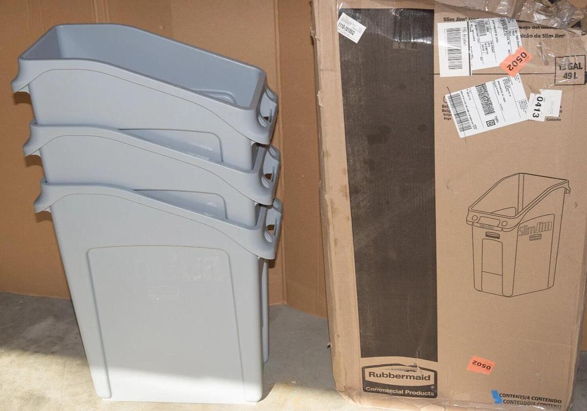 (NEW - Box 3) RUBBERMAID SlimJim Under-Counter Container 13 Gal Gray 2026695