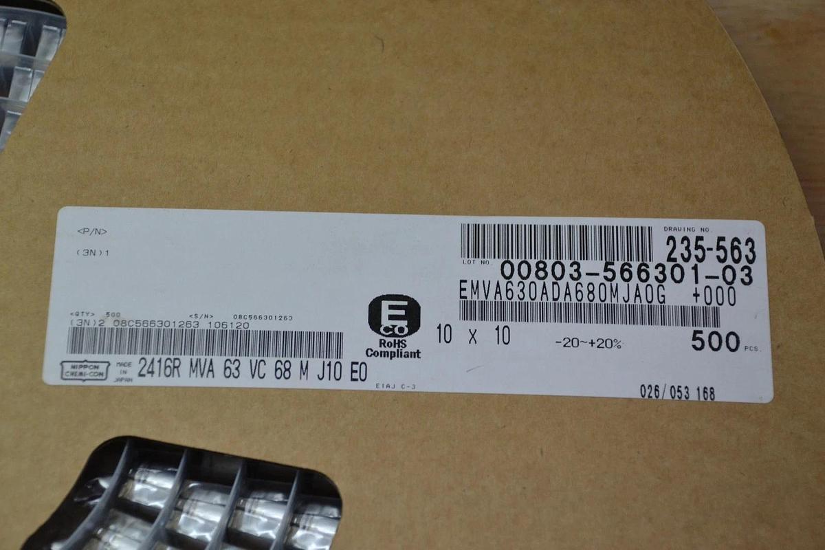 NIPPON CHEMI-CON EMVA630ADA680MJA0G CAPACITOR LOT OF approx 700 (2 reels)