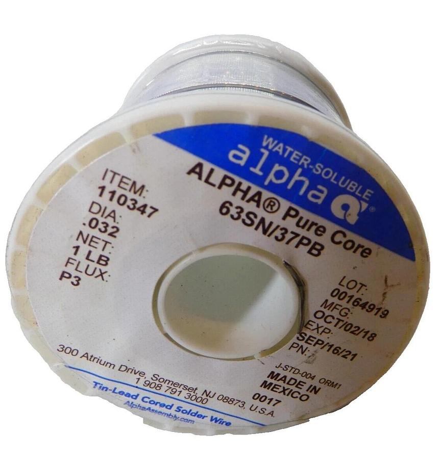 Used Alpha Solder wire 63SN/37PB DIA: .032, 1lb FLUX: P3  Date Expired 2021
