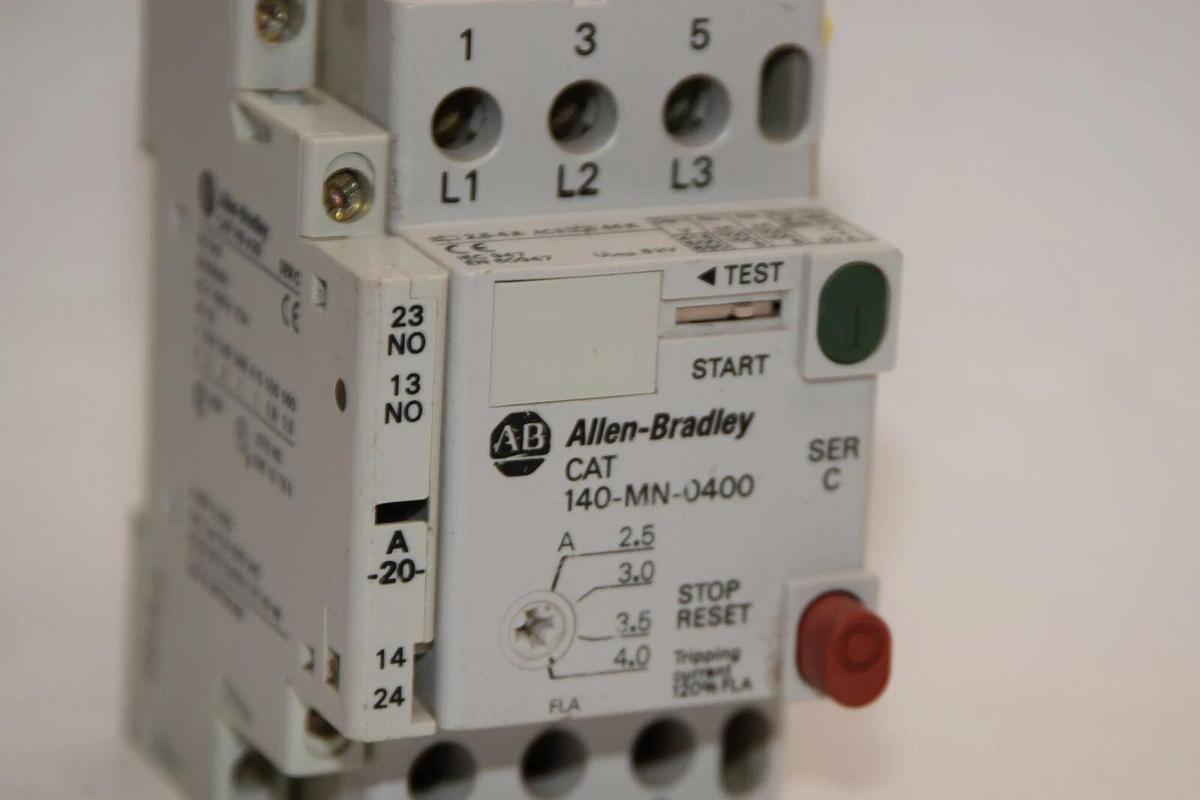 Used ALLEN BRADLEY 140-MN-0400 Ser. C 2.5-4.0A Manual Motor Starter w/140-A20 Contact
