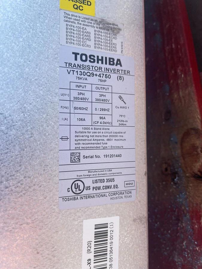 Used Toshiba Q9 Plus Transistor Inverter Drive VT130Q9+4750 75kva 75hp 380/480v