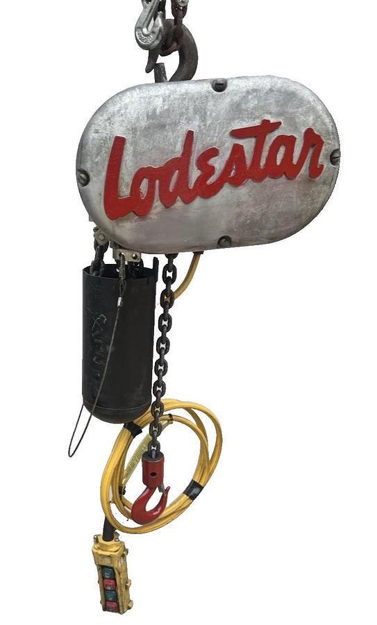 Used CM Lodestar Chain Hoist 1/2 Ton 1000lb Model J 20' chain 240V 480V 3ph 1hp 32fpm