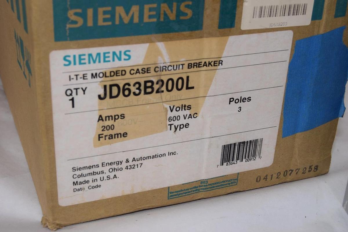 Siemens Sentron ITE Breaker 200a JD63B200L 200 Amp JD63F400 JD6-A 3p NEW