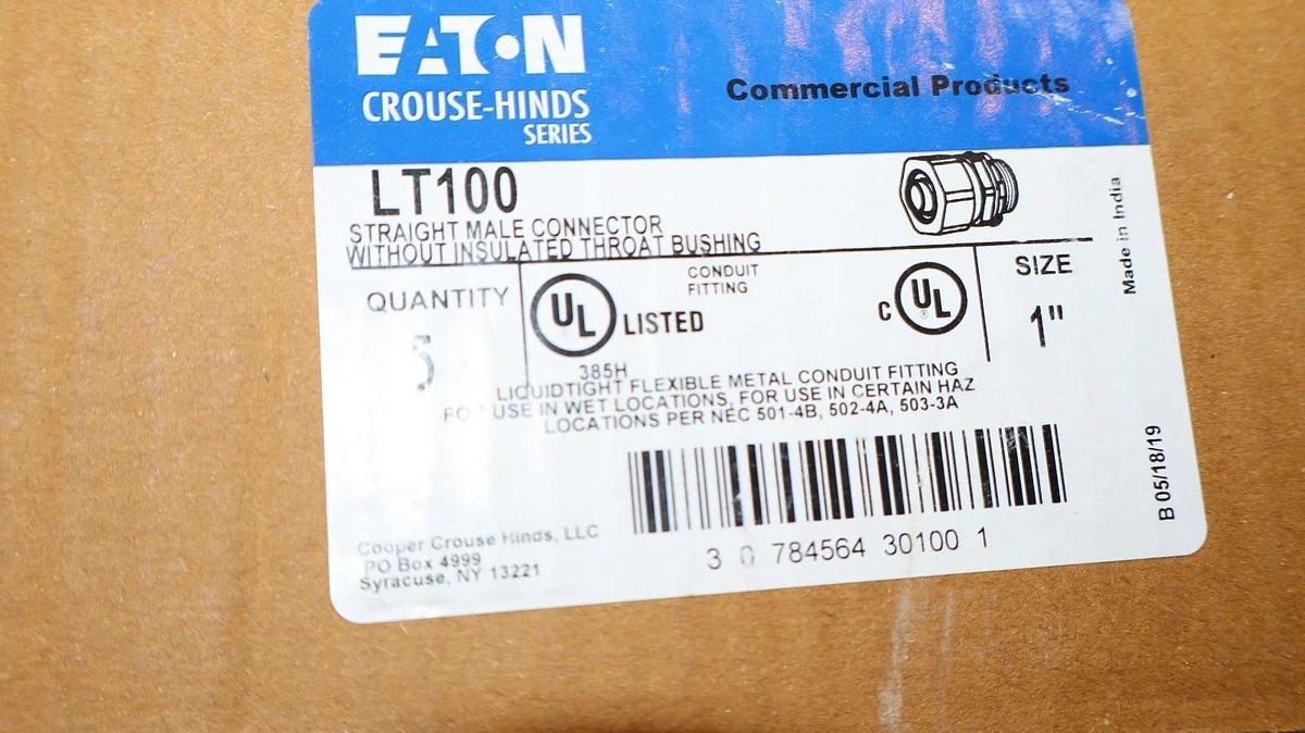 Eaton LT100 1" Liquidtight Flexible Metal Conduit Fitting (New - Box of 5)