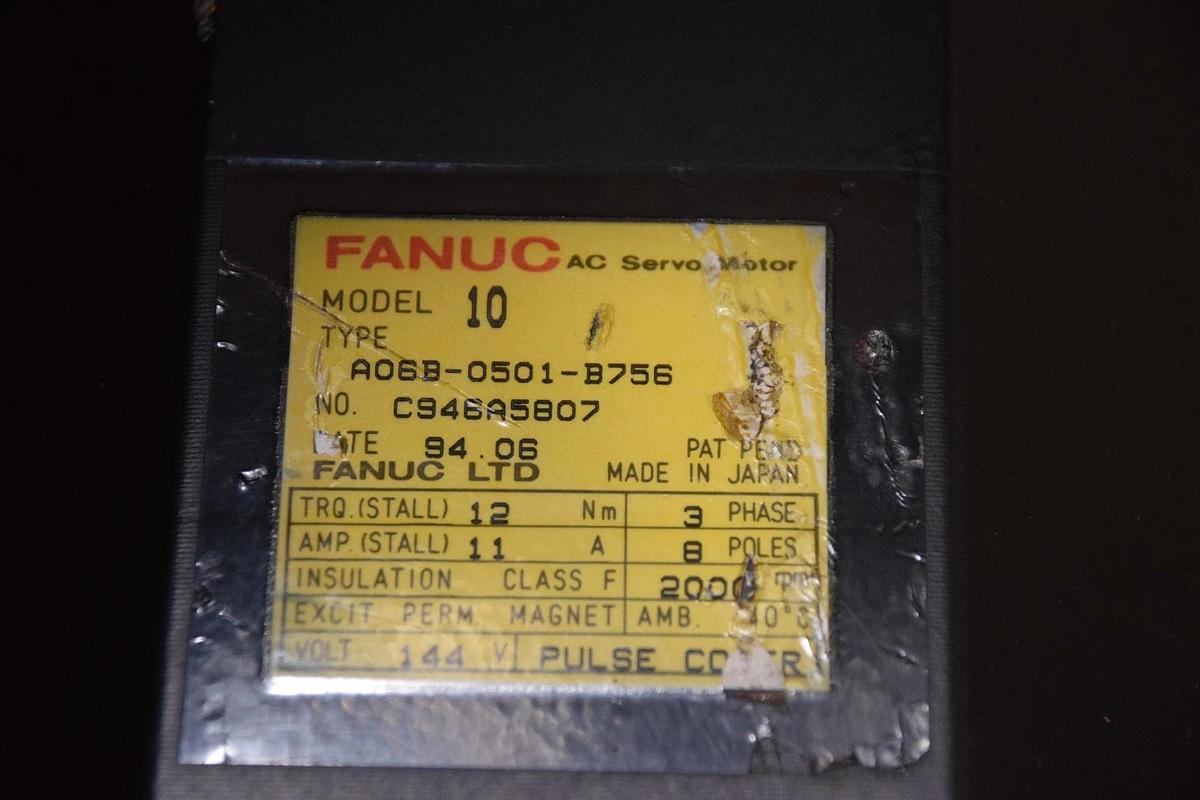 Used Fanuc AC Servo Motor A06B-0501-B756 w/ Pulsecoder A860-0360-T101 2000rpm