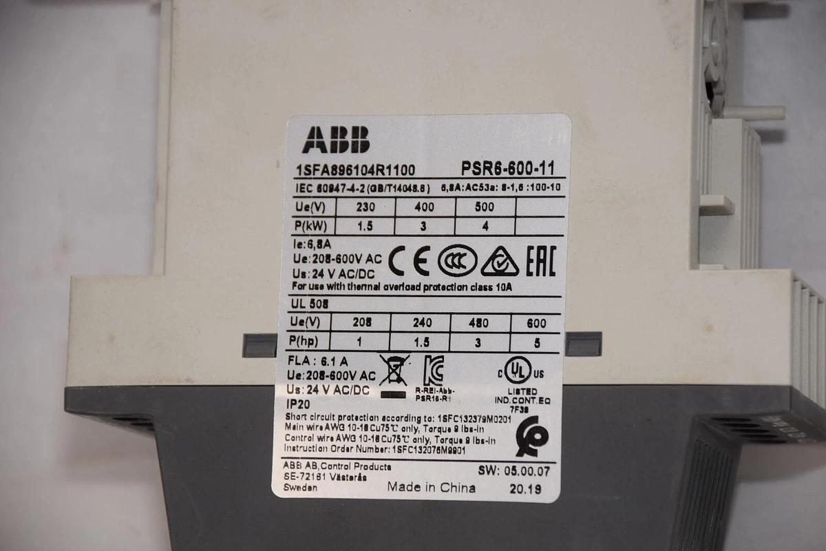 Used ABB PSR6-600-11 , PSR660011 , 1SFA896104R1100 24V Soft Starter