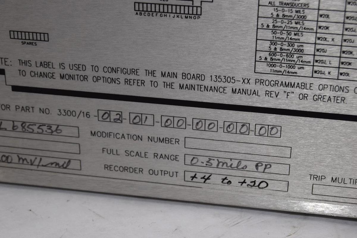 Used Bently Nevada 3300/16-02-01-00-00-00-00 Dual Vibration Monitor Module