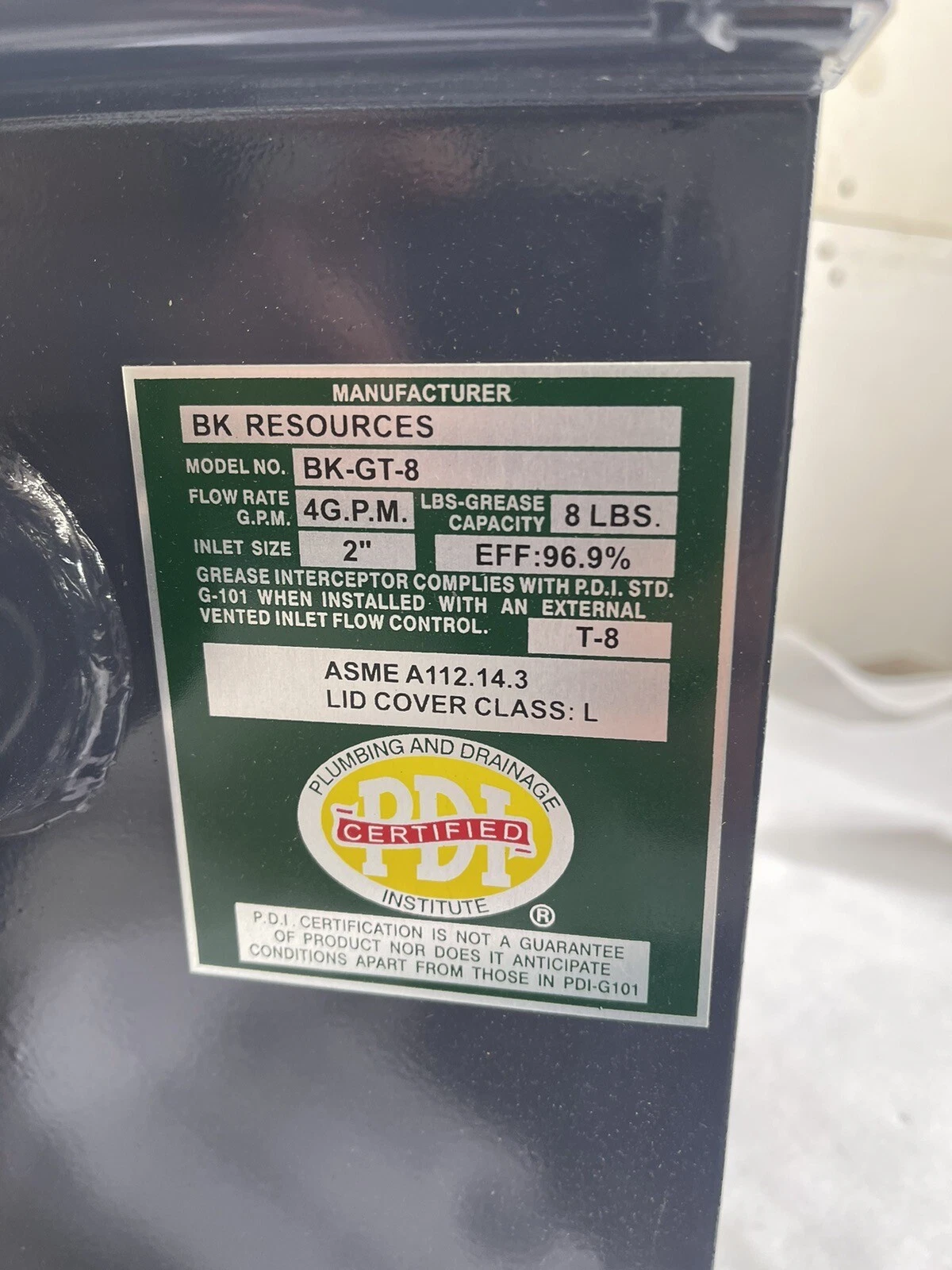 John Boos GT-8 Grease Trap Interceptor 8 lbs Oil Grease Cap. 4 GPM Flow PDI Cert