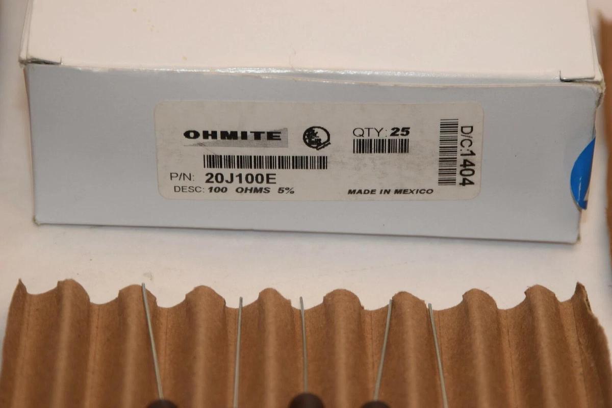 (Lot of 25) NEW Ohmite Resistor 20J100 10W 10 Watt 100 ohms 100Ω 5%