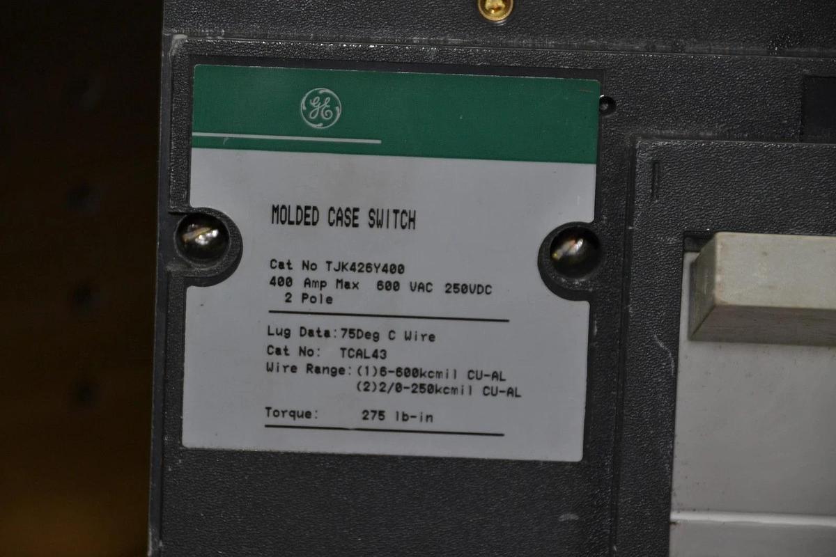 Used GE Breaker TJK426Y400 2P 400A 600V MOLDED CASE SWITCH