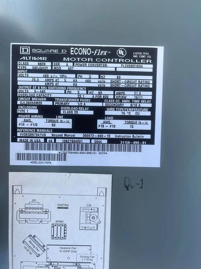 Used Square D Motor Controller Econo-Flex 8839 58EJG4VY Drive FLEX58D16N4 460v 3ph