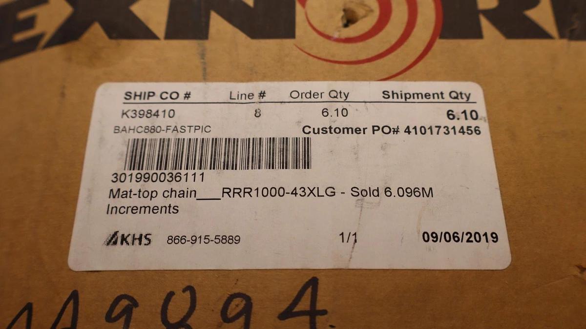 Rexnord MCC Mat-Top Chain Conveyor RRR100-43XLG XLG1000RRR-43MM-MTWSP 6.096m NEW