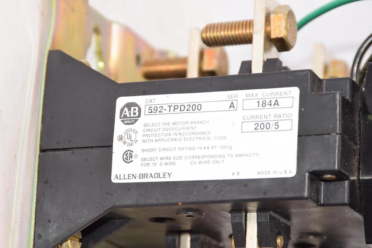 (NEW) ALLEN BRADLEY 592-TPD200 Series A 184A 200:5 Manual Rest Relay W/592-JOV16