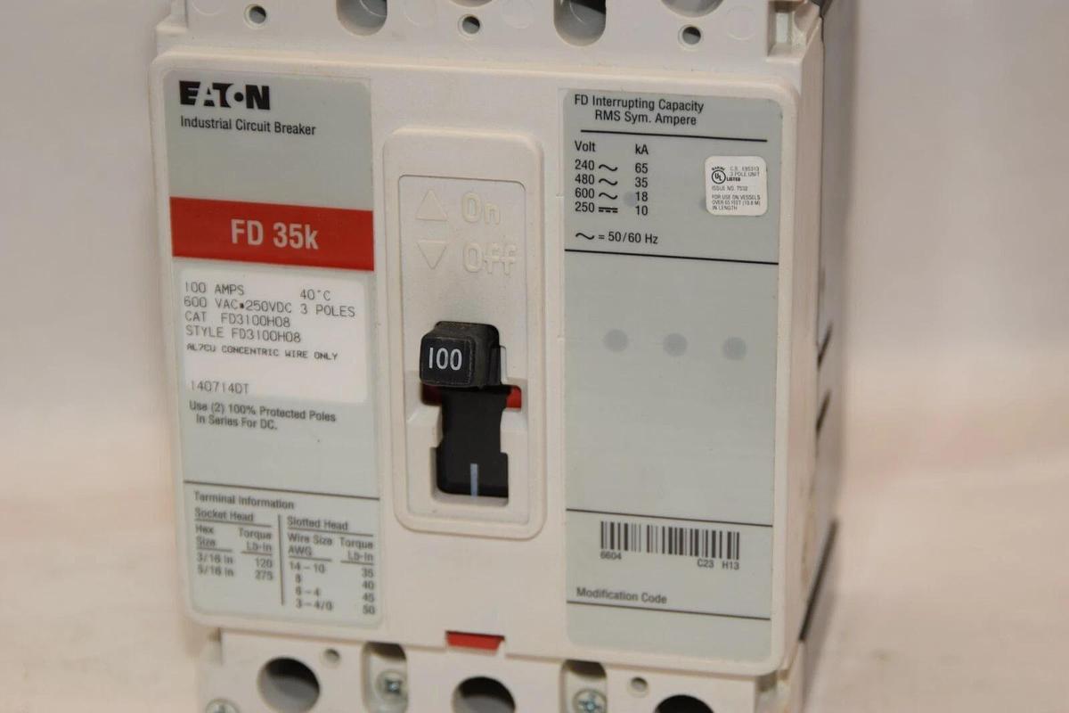 (NEW) EATON / CUTLER HAMMER FD35K FD3100H08 100A 3 Pole 600Vac Circuit Breaker