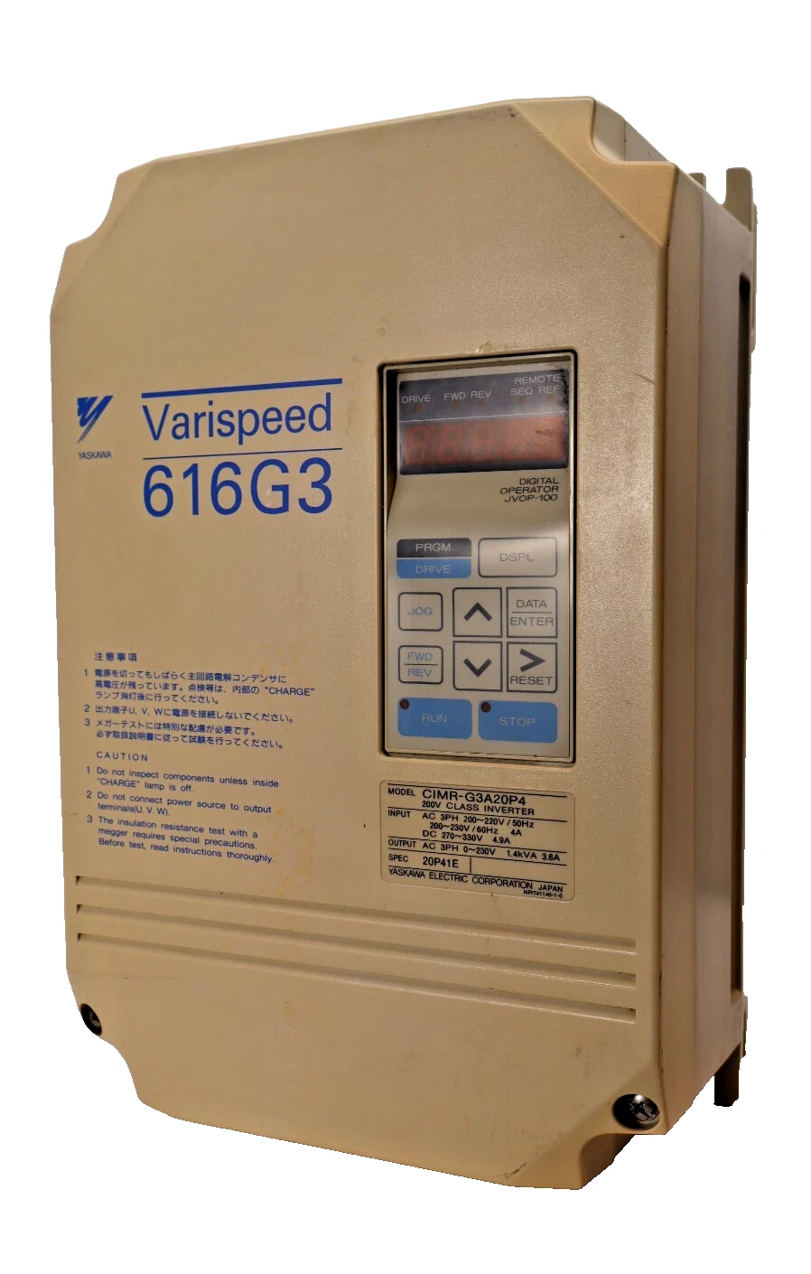 Used Yaskawa Varispeed 616G3 AC Drive 200v Class Inverter CIMR-G3A20P4 1.4kVA 3ph