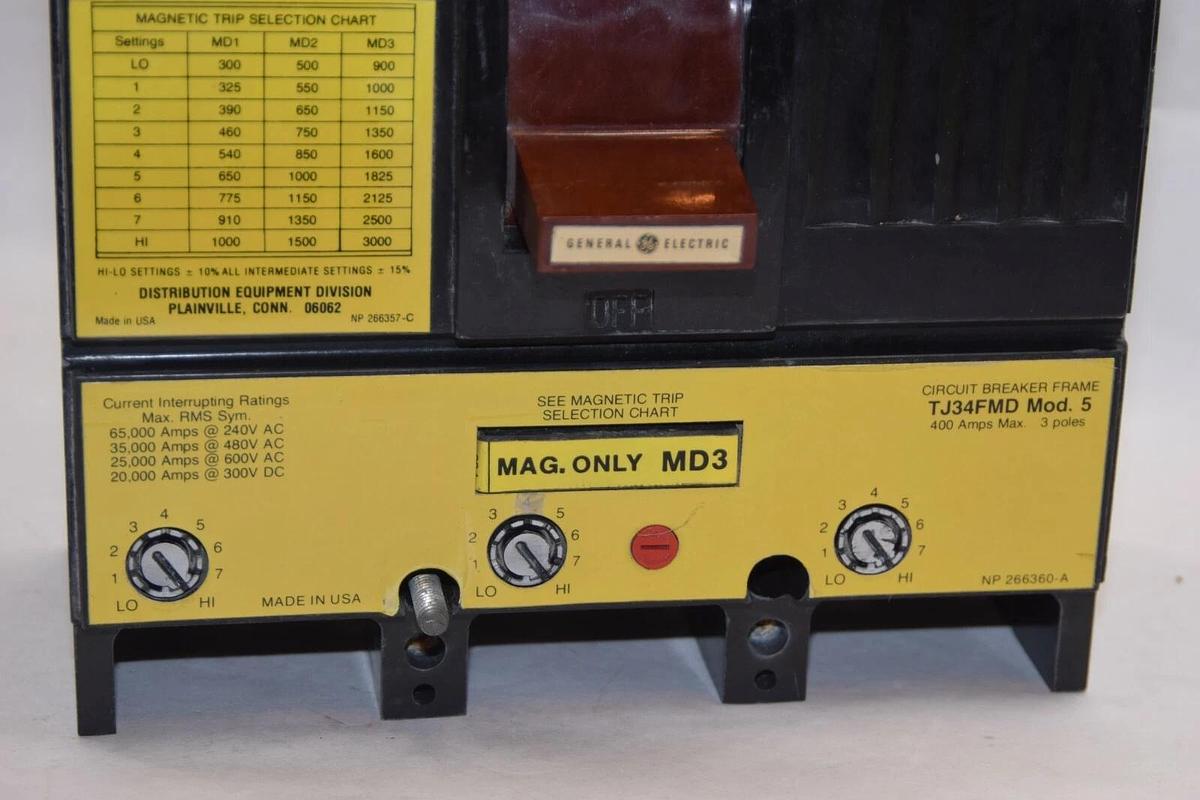 Used GE General Electric 400Amp FRAME 3 POLE Mine Duty Circuit Breaker TJ34FMD 400 A