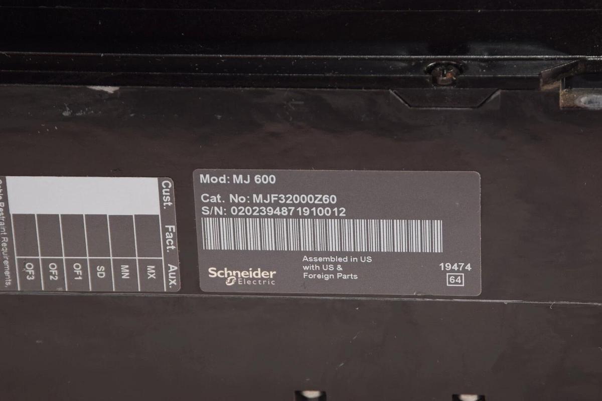 Used Schneider PowerPact Non Automatic Switch  MJ600 MJF32000Z60 600 Amp A 600A 240v