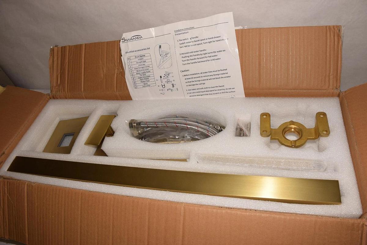 (NEW) SHAMANDA Luxury Freestanding Gold, Bathtub Faucet Single Handle Waterfall